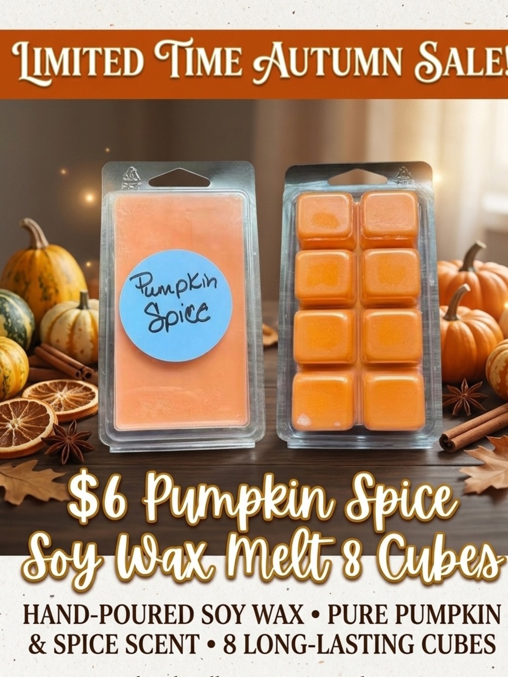 Pumpkin Spice Soy Wax Melts - Orange -